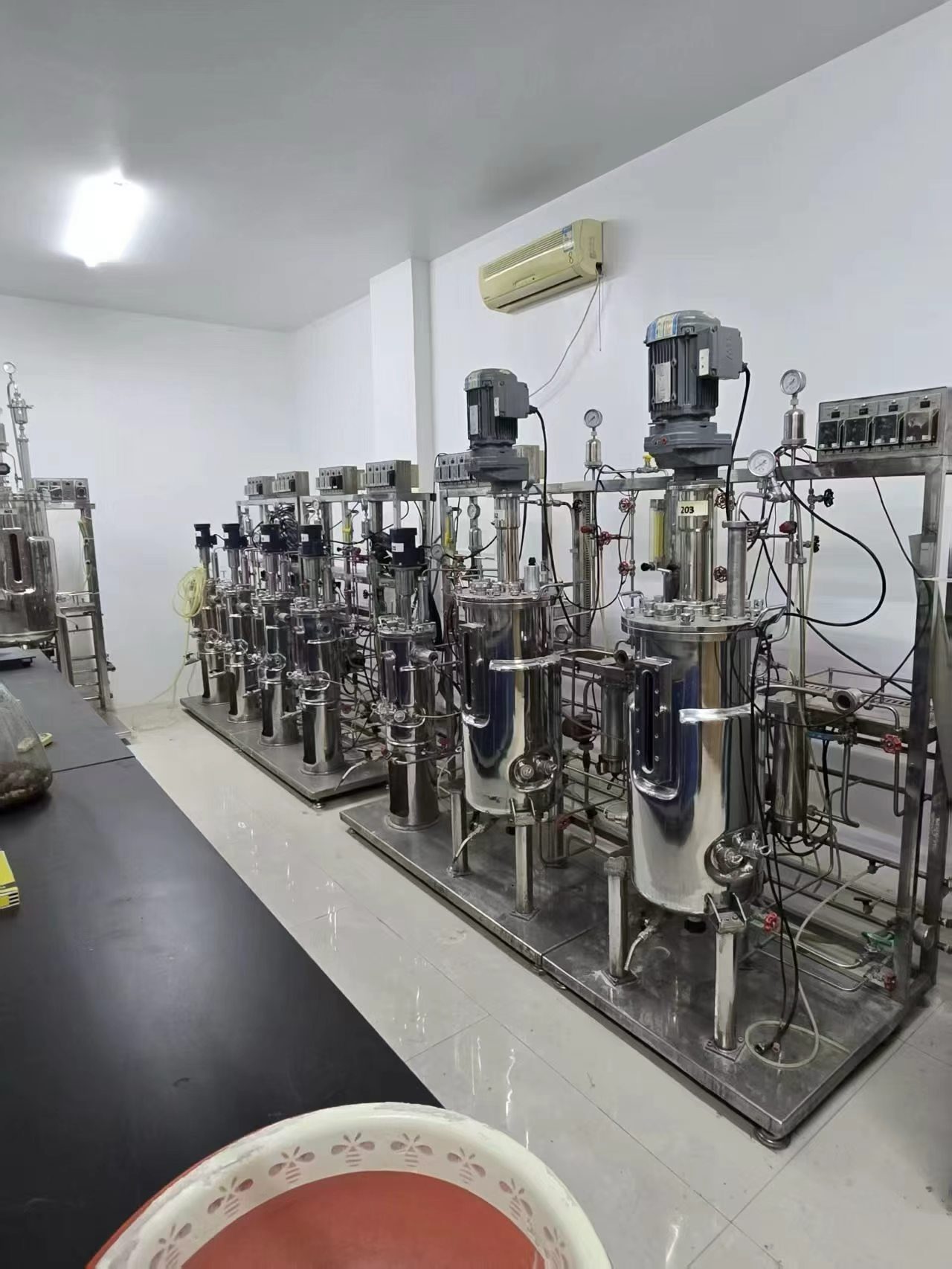 二手50L上搅拌发酵罐系统 上海群乐/保兴生物 实验室多级串联生物发酵成套设备 配套超低温冰箱