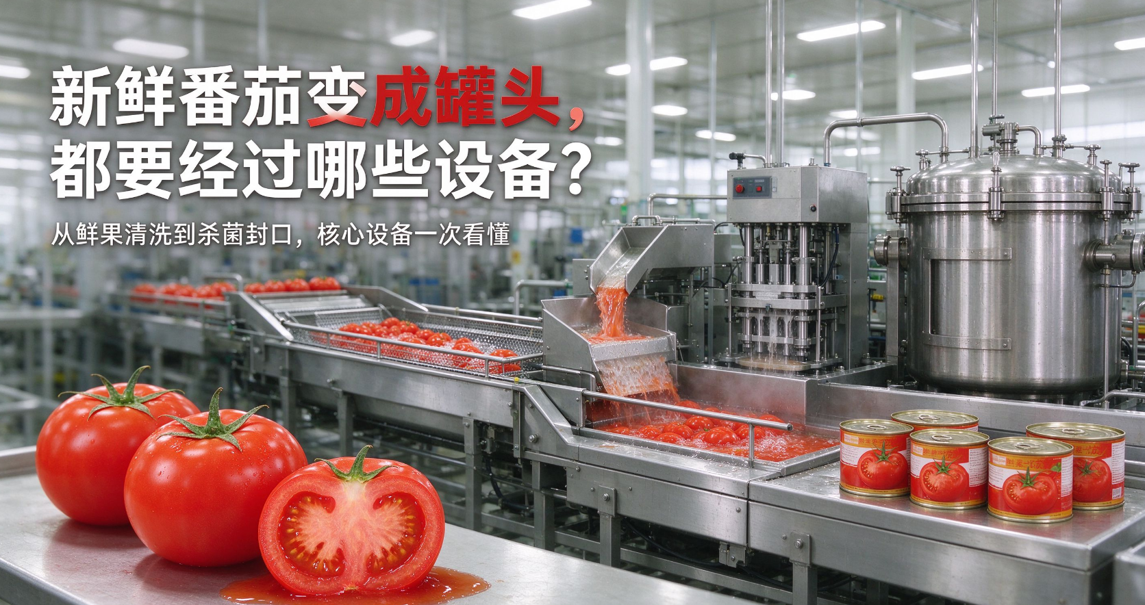 新鲜番茄变成罐头，都要经过哪些设备？